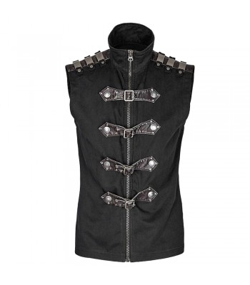 Men Gothic Cyber Vest Steampunk Military Rock Black Vest Top 